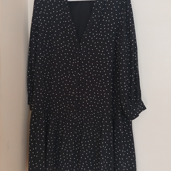 Gap black white polka dot peplum drop waist dress long sleeve - Picture 5 of 10